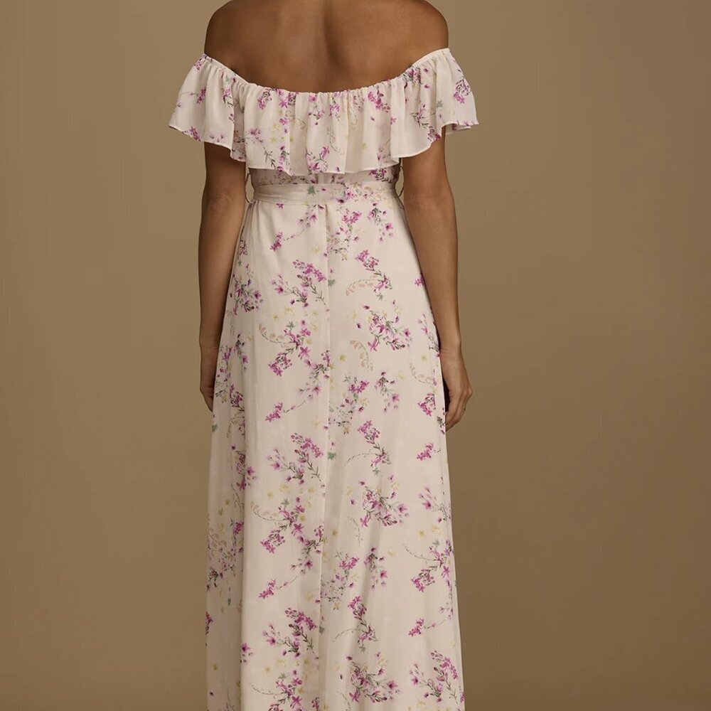 NWT Lulus Amazing Moment Light Pink Floral Print Off-the-Shoulder Dress (size S) - Picture 4 of 6